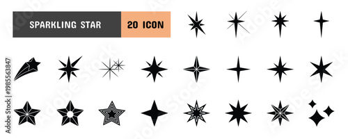 20 Sparkling Star Glyph Icon Illustration Set