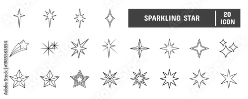 20 Sparkling Star Line Icon Illustration Set