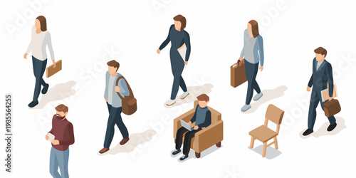 Isometric illustration depicting diverse people walking and interacting in a city