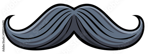 Grey Mustache with Curled Ends and Bold Outline Decorative Facial Hair Illustration