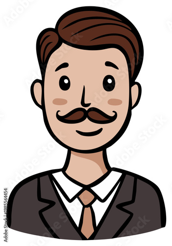 Smiling cartoon man in a business suit with a mustache looking friendly and approachable vector illustration