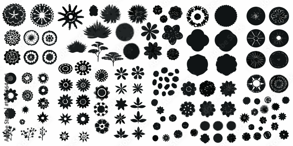Fototapeta premium Collection of diverse abstract floral and botanical shapes in black