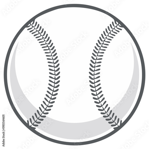Close up view of a realistic baseball with stitching detail in a clean simple graphic style