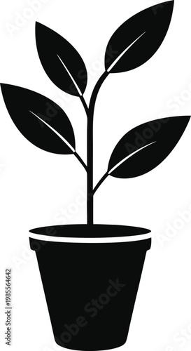 Minimalist Black Potted Plant Vector Icon for Growth and Nature