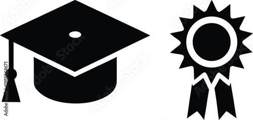 Graduation Cap and Ribbon Icon Vector, illustration