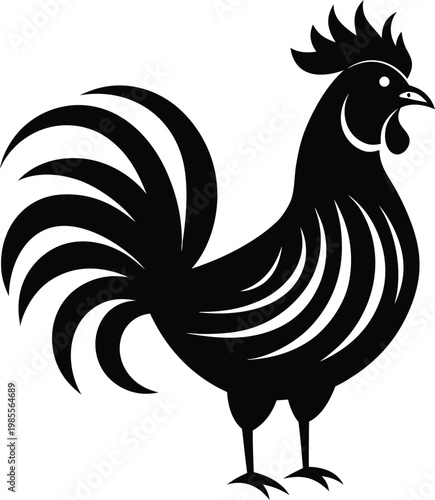 A Black Silhouette Of A Rooster Vector, illustration