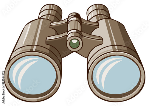 Illustration of Silver and Brown Binoculars with Circular Blue Lenses for Observation and Exploration