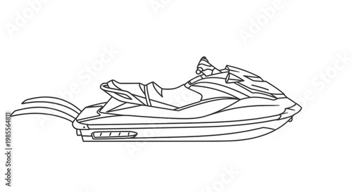 Line art illustration of a modern jet ski; personal watercraft drawing in detailed vector style with sleek design for graphic design use