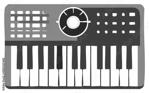 Cartoon electronic keyboard illustration, synthesizer with music instrument, hand-drawn style illustration