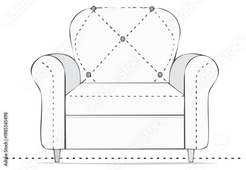 Wingback Armchair Outline with Diamond Tufting Sketch Furniture Illustration