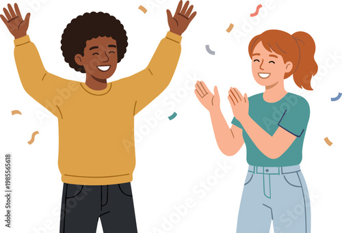 Two people celebrating with confetti in a festive atmosphere happily