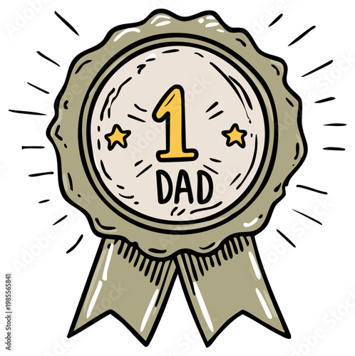 Number One Dad Medal Drawing Happy Father's Day Reward Ribbons Stars