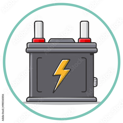 Car Battery Illustration with Lightning Bolt Icon and Green Frame