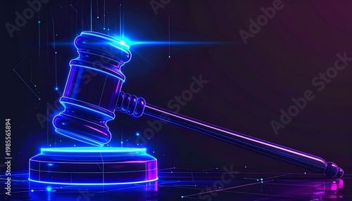 Neon Judge Gavel – Futuristic Legal Technology Concept