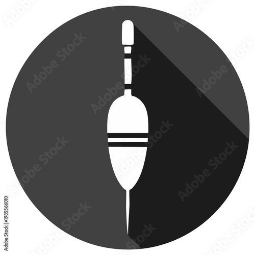 Stylized Fishing Bobber Icon in Gray Circle with Long Shadow for Sport and Recreational Water Activity