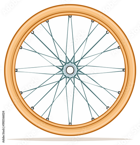Vintage style bicycle wheel with wooden rim and metal spokes vector graphic illustration