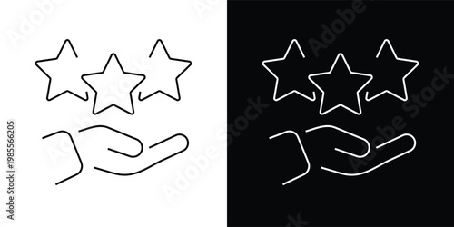 Star reward in hand icon set in outline and silhouette style representing achievement, recognition, quality service, customer satisfaction, and excellence vector illustration