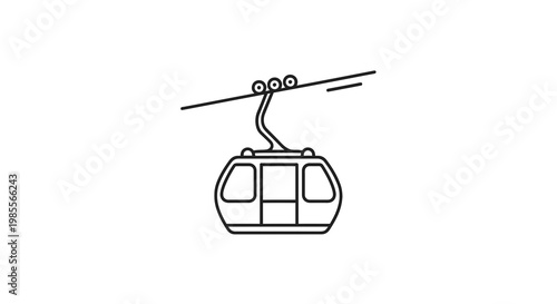 Gondola lift cabin ascends high above a vector design with clean lines offering winter transport or recreation on snowy slopes.