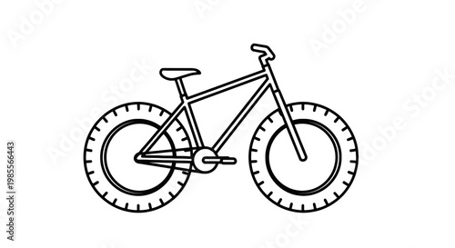 Isolated line art illustration of a fat tire bike on white background showcasing cycling and recreational transport design