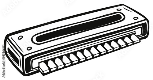 Detailed illustration of a chromatic harmonica musical instrument