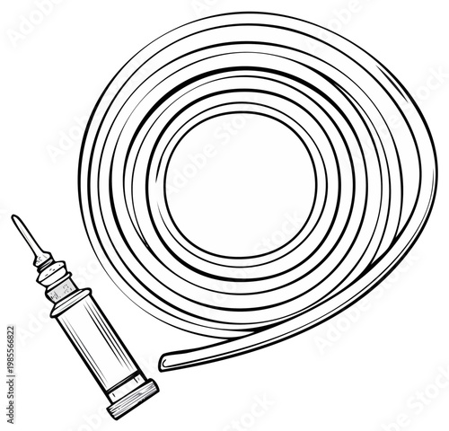 Outline Illustration of a Coiled Hose with Grease Gun for Mechanics Tasks