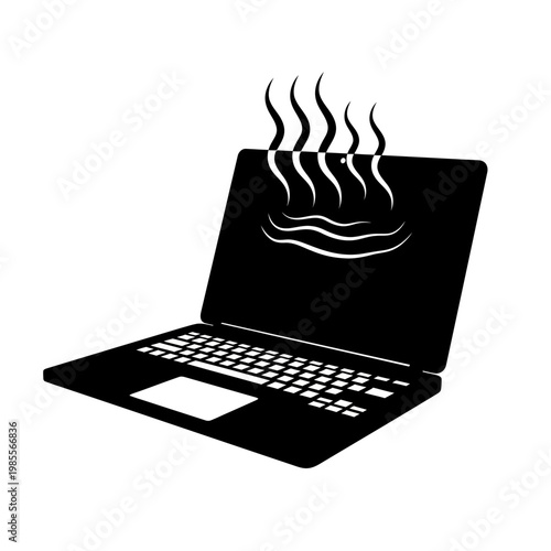 Black laptop icon, overheating, computer graphics, vector illustration, technology concept