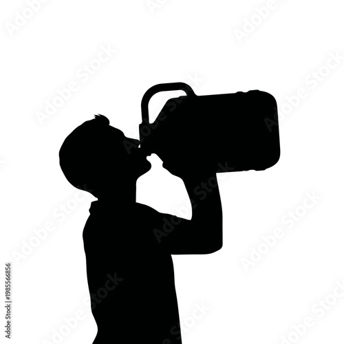 Silhouette of a person drinking from a jug, black icon, vector illustration, thirsty person