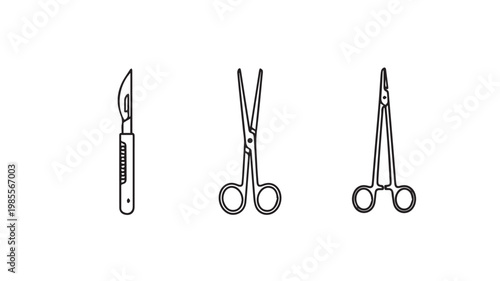 Medical tools and surgical instruments on white background