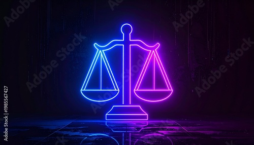 Neon Scales of Justice – Futuristic Legal Concept with Glowing Lights