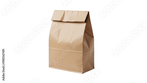 Brown paper lunch bag with twisted top isolated on white background