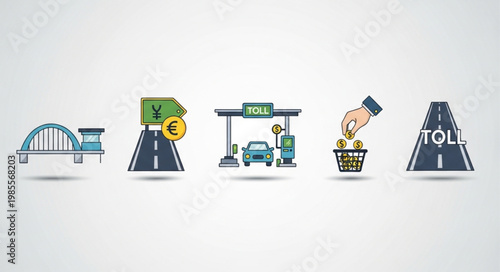 Collection of icons representing toll roads and bridges.