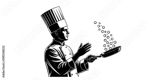 Chef Cooking with Frying Pan.