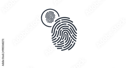 Fingerprint identity verification mark in dark gray line style biometric identification and authentication graphic resource concept