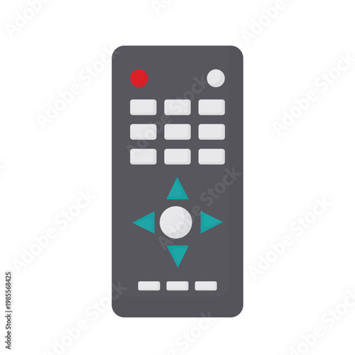 A black digital wireless remote control isolated on white background features an electronic keypad with buttons for modern communication technology and cellular equipment display