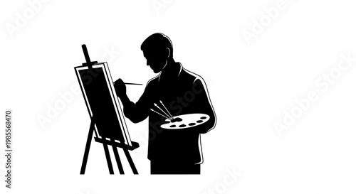 Silhouette of a male painter painting.