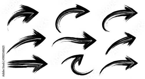 Black Brush Stroke Arrows Pointing Directions.
