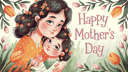 A heartwarming illustration of a mother and child for mother's day celebration