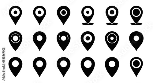Collection of map pin icons.