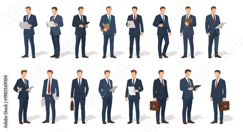Businessman in various poses and actions.