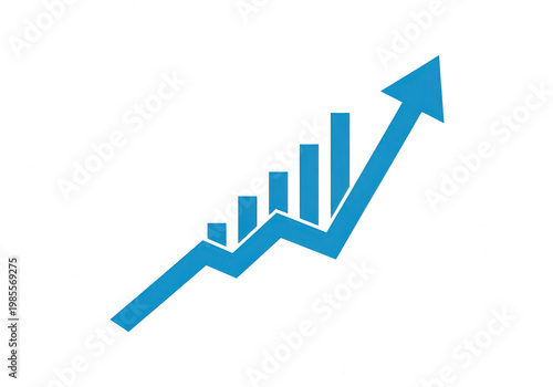 Ascending bar and arrow chart illustrating growth and upward trend