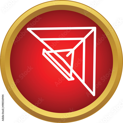 Abstract linear delta wing glider icon on red and gold button
