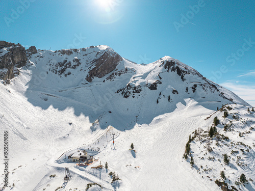 The Gamsleiten peak and the historic Gamsleiten 2 in Obertauern Austria