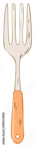 Isolated Fork Illustration With Wooden Handle Kitchen Utensil
