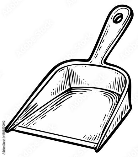 Classic Dustpan Hand Drawn Engraving Style Illustration for Cleaning