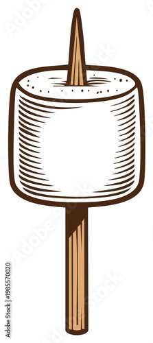 Marshmallow on stick drawing, confectionery treat graphic element