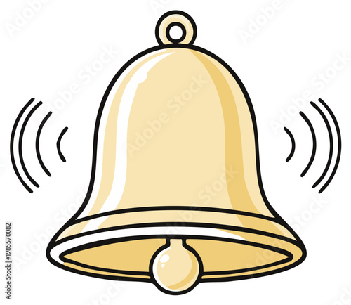 Golden cartoon bell ringing illustration notification alarm sign or symbol graphic