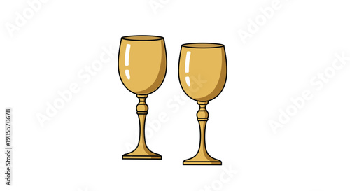 Pair of elegant golden goblets or chalices stand side by side against a clean white background for celebration.