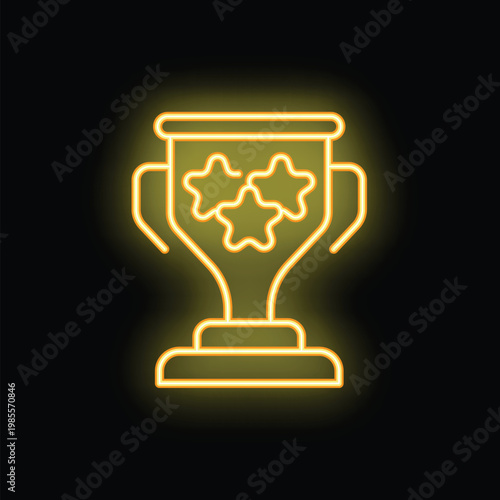 Neon trophy is glowing with three stars for the first place winner of a competition