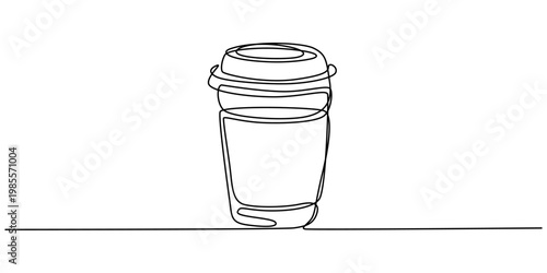 continuous one line drawing Disposable coffee cup, take away cup, line art icon, minimalist design, black and white