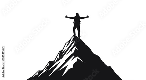 Man standing on mountain peak triumphantly.